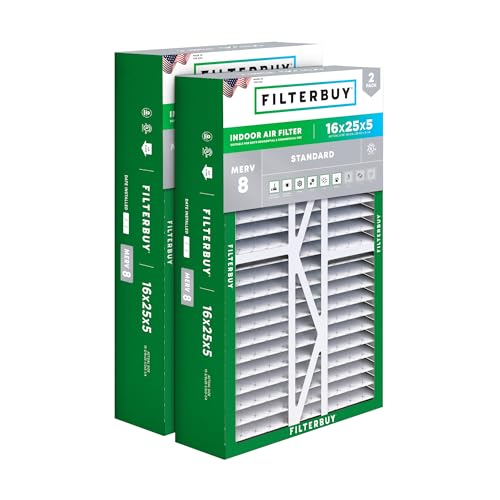 Filterbuy 16x25x5 Air Filter MERV 8 Dust & Allergy Defense (2-Pack) - size: 16x25x5 (Actual: 15.38 x 25.50 x 5.25)