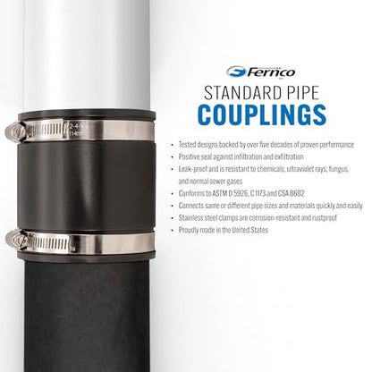 Fernco 1056-22 Flexible Pipe Coupling 2” CI/Plastic/Steel to 2” CI/Plastic/Steel (Pack of 2) - size: 2 Inch (Pack of 2)