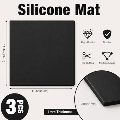 3 Pack Silicone Rubber Sheeting, 11.5" x 11.5" x 1/24" Thick, Flexible Heat Resistant Silicone Gasket Sheet, 60A Durometer for Seals, Pads, Insulation, DIY Craft Projects - color: Black