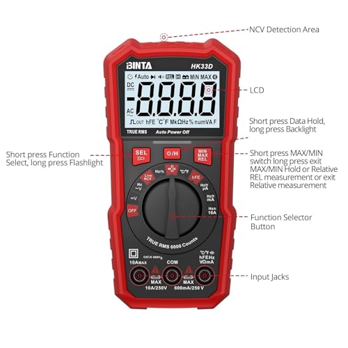 BINTA 6000 Counts Digital Multimeter with NCV Auto-Ranging Voltmeter Tester - style: 6000 Counts