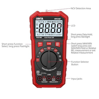 BINTA 6000 Counts Digital Multimeter with NCV Auto-Ranging Voltmeter Tester - style: 6000 Counts