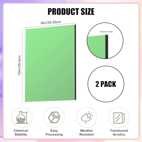 Lesnlok Green Acrylic Sheets 1/8 inch Thick 3mm 2 Pack 8 x 10 Clear Plexiglass Sheets,for Sign,Craft,Painting,Laser Cutting,DIY Display Projects… (8"x 10", Green, 2)… - color: Green, size: 8"x 10"