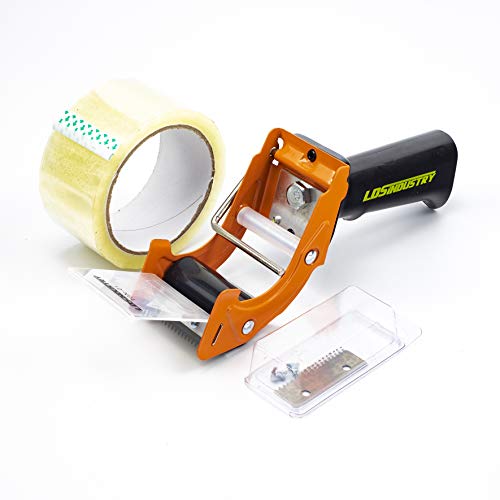 Rapid-Replace Packing Tape Dispenser Gun with Tape and Extra Blade, 2IN(50mm) Lightweight Ergonomic Industrial Handheld Tape Cutter for Carton, Packaging and Box Sealing (Orange) - color: Orange