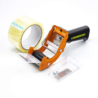 Rapid-Replace Packing Tape Dispenser Gun with Tape and Extra Blade, 2IN(50mm) Lightweight Ergonomic Industrial Handheld Tape Cutter for Carton, Packaging and Box Sealing (Orange) - color: Orange