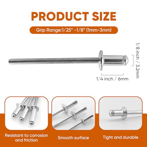 ALLCLEAN 300 Pcs 1/8" x 1/4" Aluminum Blind Rivets,3.2 x 6mm Pop Rivets,Aluminum Grip and Steel Mandrel - color: Aluminum, size: 1/8"x1/4"