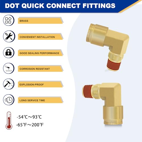 2PCS Brass Air Brake Push Connect Fittings 1/2" OD x 1/4" NPT Elbow - size: 1/2" Tube OD x 1/4" NPT - 2 PCS