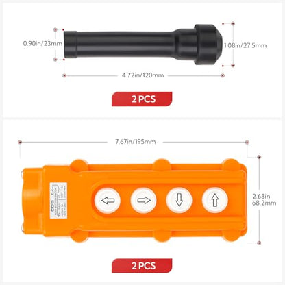 2Pcs COB61-Up-Down Left Right Rainproof Crane Push Button Switch, Orange Crane Pendant Control Station Push Button Switch with Rubber Cable Barrel - size: Up-Down Left Right