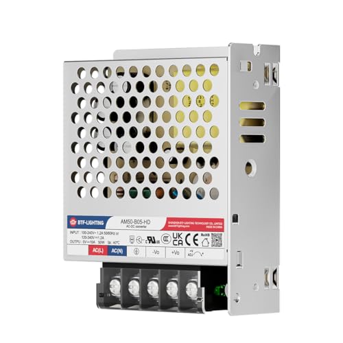 BTF-LIGHTING Power Supply DC5V 50W UL Recognized Component for LED Strip - size: 5V50W