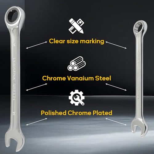 14mm Ratcheting Wrench 2 Pcs 72-Tooth 12-Point Chrome Plated - size: 14mm
