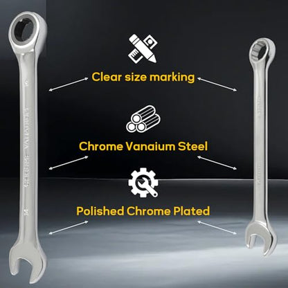 14mm Ratcheting Wrench 2 Pcs 72-Tooth 12-Point Chrome Plated - size: 14mm