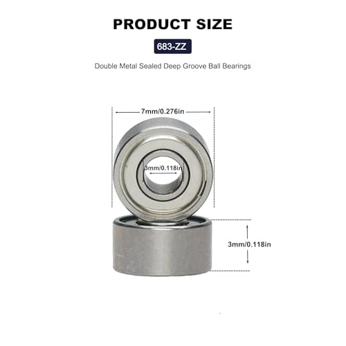 20 PCS 683ZZ Ball Bearings - 3mm Inner Diameter, 7mm Outer Diameter, 3mm Thickness - Double Shielded, Deep Groove Bearings for Various Applications (683-ZZ) - size: 683-ZZ