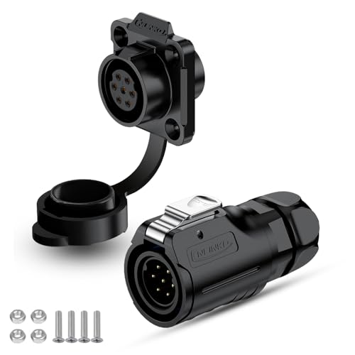 CNLINKO LP-16 IP68 Industrial Waterproof Connector Quick Plug Circular Connector PBT Plastic Shell Aviation Connector M16 2-9 Pin Flange Socket (7 Pin) - size: 7 Pin, style: 4-Hole Set/Plug without Cable