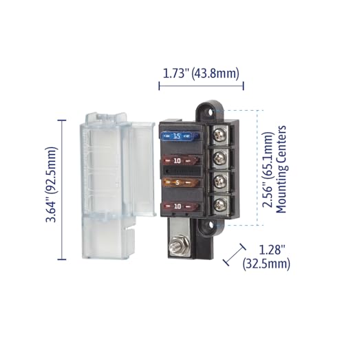 Blue Sea Systems ST Blade Fuse Block Compact 4 Circuit With Cover, 100 Amps, 5045 - color: With cover, style: 4 Circuit
