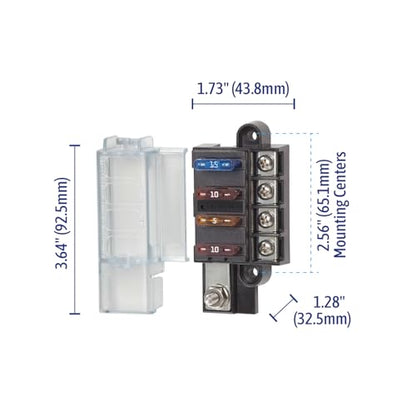 Blue Sea Systems ST Blade Fuse Block Compact 4 Circuit With Cover, 100 Amps, 5045 - color: With cover, style: 4 Circuit