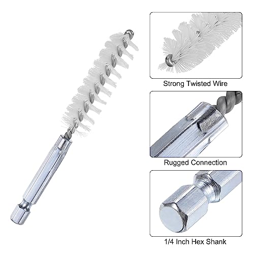 HARFINGTON 5Pcs Nylon Bore Brush 14mm Dia 4" Long Cleaning Twisted Wire Brush with Handle 1/4" Hex Shank for Tubes, Ports, Bearings - size: 14mm