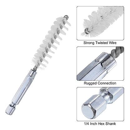 HARFINGTON 5Pcs Nylon Bore Brush 14mm Dia 4" Long Cleaning Twisted Wire Brush with Handle 1/4" Hex Shank for Tubes, Ports, Bearings - size: 14mm