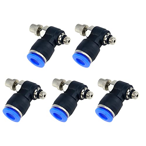 Quick Connect Air Hose Fittings 5Pcs 6mm Tube to M5 Male Thread Push in to Connect Fittings Pneumatic Flow Speed Control, Air Flow Control Valve - size: 6mmxM5
