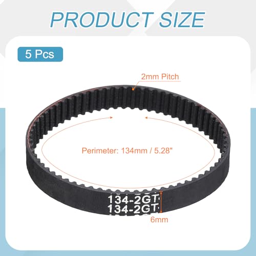 MECCANIXITY 5Pcs 134mm GT-2 Timing Belt 6mm Width 2mm Pitch Closed Loop - size: 134mm