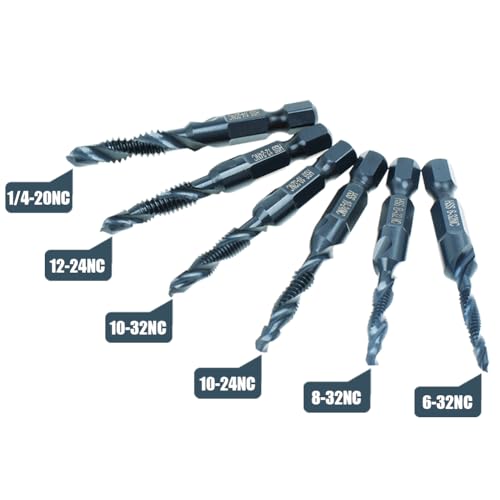 6 Pack Drill Tap Bit Set Black Nitride Coated SAE 6-32 to 1/4-20 NC Combo