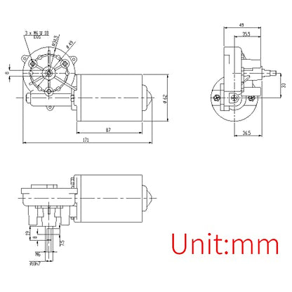 High Torque PMDC Right Angle Gear Motor 12V Reversible 50 RPM (Right Gear-Box) with Threaded Shaft - size: 12V, style: Right-Threaded Shaft