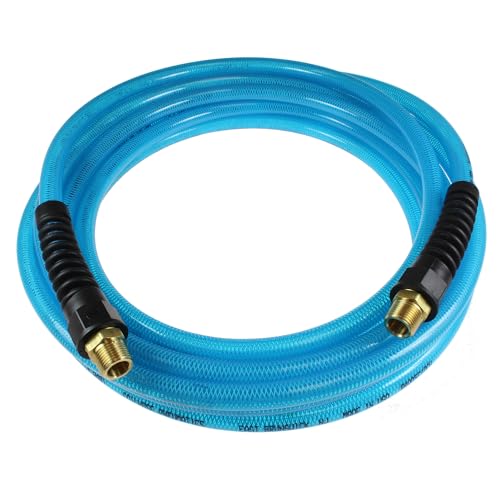 Coilhose Pneumatics PFE60254T Flexeel Reinforced Polyurethane Air Hose, 3/8-Inch ID, 25-Foot Length with (2) 1/4-Inch MPT Reusable Strain Relief Fittings, Transparent Blue - color: Transparent Blue, size: 3/8" X 25 Feet, 1/4" FTG