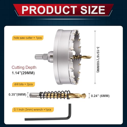 Tungsten Carbide Tipped Hole Saw 3-15/16 Inch 100mm Hole Cutter - size: 3-15/16 Inch (100mm)