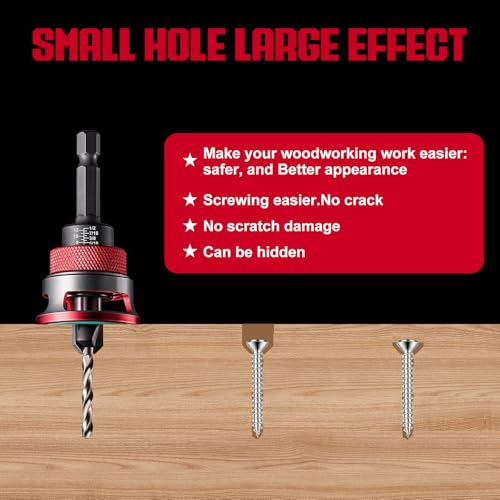 9Pcs Countersink Drill Bit Set,5PCS Two-Flute TCT Alloy Tapered Drill Bits,Adjustable Depth Stop Collar,1/8 9/64" 5/32" Drill+3/8”82°Counter-Bore,11/64"3/16" Drill+1/2" 82°Counter Bore,1/4” Hex Shank - size: 9pcs