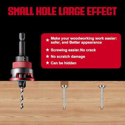 9Pcs Countersink Drill Bit Set,5PCS Two-Flute TCT Alloy Tapered Drill Bits,Adjustable Depth Stop Collar,1/8 9/64" 5/32" Drill+3/8”82°Counter-Bore,11/64"3/16" Drill+1/2" 82°Counter Bore,1/4” Hex Shank - size: 9pcs