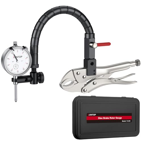 XUNTOP 0-1/0.001" Runout Gauge Set Dial Disc and Rotor/Ball Joint Gauge Dial Indicator with 13.77" Flexible Arm and 7" Locking Plier Disc Brake Rotor Gauge Set for Automotive Mechanical Industrial