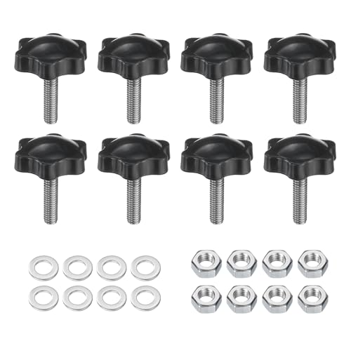 uxcell 8pcs Star Clamping Knobs with Nuts Washers, M6 x 20mm Metric 304 Stainless Steel Male Thread 32mm 6-Star Plastic Head, Threaded Stud Hand Knobs Handles Thumb Screws, Black - size: M6 x 20mm