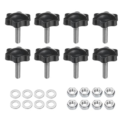 uxcell 8pcs Star Clamping Knobs with Nuts Washers, M6 x 20mm Metric 304 Stainless Steel Male Thread 32mm 6-Star Plastic Head, Threaded Stud Hand Knobs Handles Thumb Screws, Black - size: M6 x 20mm
