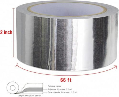 HVAC Tape, Aluminum Tape, 4mil 2 in x 66ft, foil Tape for ductwork, for Metal Repair Insulation Tape, (Silver)