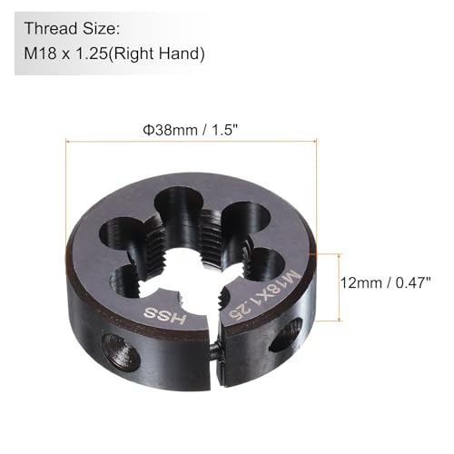 HARFINGTON Round Threading Die M18 x 1.25 Metric Thread 38mm OD Adjustable Right Hand High-Speed Steel (HSS) Round Die Screw Thread Cutting Die for Thread Repair - size: M18 x 1.25
