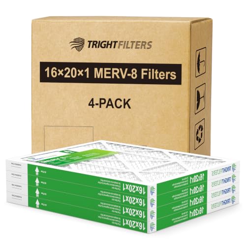 TRIGHTFILTERS 16x20x1 Air Filter 4 Pack, MERV 8 Pleated HVAC Furnace Filter - size: 16x20x1