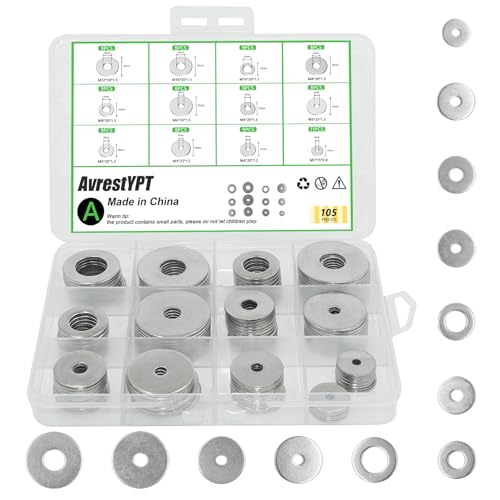 105 Pcs Flat Washers Assortment Kit Stainless Steel Flat Fender Metal Washers 12 Sizes M3 M4 M5 M6 M8 M10 M12 for Screws Bolts Various Home Factories Outdoor Projects - color: Silver Size:105Pcs