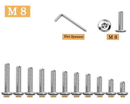Metuja M8-1.25 x 8mm,20-Pack Silver Flat Head Hex Socket Cap Screw Bolts,304 Stainless Steel,Fully Threaded M8 Bolt,Metric Fasteners for Furniture - size: M8-1.25x8mm