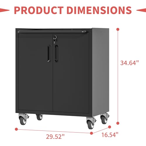 Metal Garage Tool Cabinet with 2 Lockable Doors & Wheels,Black - color: Black, style: 2 doors with wheels