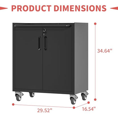 Metal Garage Tool Cabinet with 2 Lockable Doors & Wheels,Black - color: Black, style: 2 doors with wheels