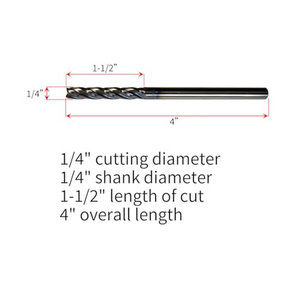 1/4" Carbide End Mill, Extra Long, 4" Overall Length, 4 Flute, AlTiN Coated - size: 1/4"*1-1/2"*4”