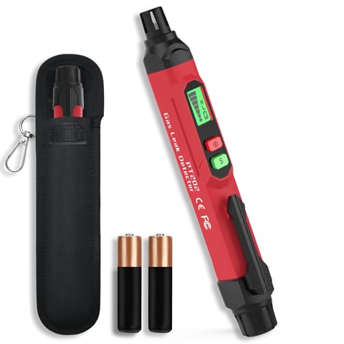 Gas Leak Detector, PT202 Portable Natural Gas Leak Alarm Locate Gas Leaks of Combustible Gases Like Methane, LPG, LNG, Fuel for Home(Includes Battery x2 & Carrying Pouch) (Red) - color: Red