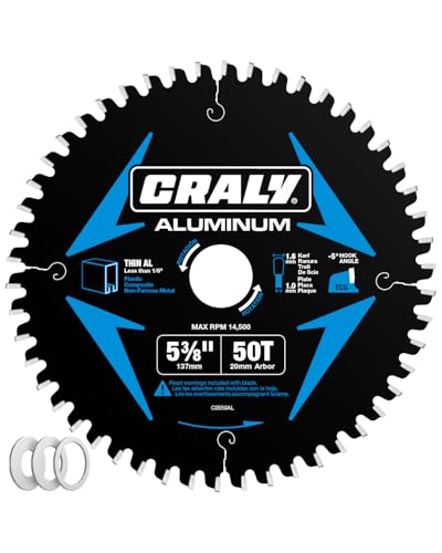 CRALY 5-3/8 Inch 50 Teeth Aluminum and Non-Ferrous Metal Cutting Circular Saw Blade, 20 mm Arbor, Carbide Tipped, Thin Kerf, Black Ice™, for Thin Aluminum, Plastic, Composite(C0550AL) - size: 5-3/8", 25/32" arbor, 50T