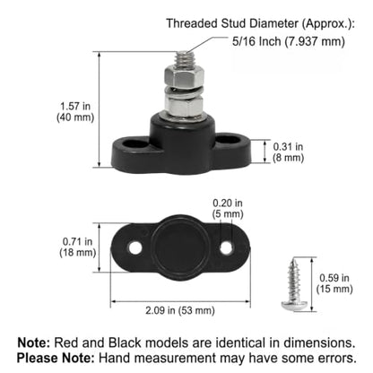 12V 150A Power Distribution Block, 2PCS 5/16 Inch Single Stud M8 Terminal Bus Bar, DC Battery Junction Post for Auto Boat Marine Solar System Positive Negative Connection