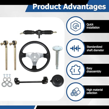 WFLNHB Steering Wheel Steel Kit Gear Rack Pinion Adjustable Shaft Set Replacement for 110cc Go Kart