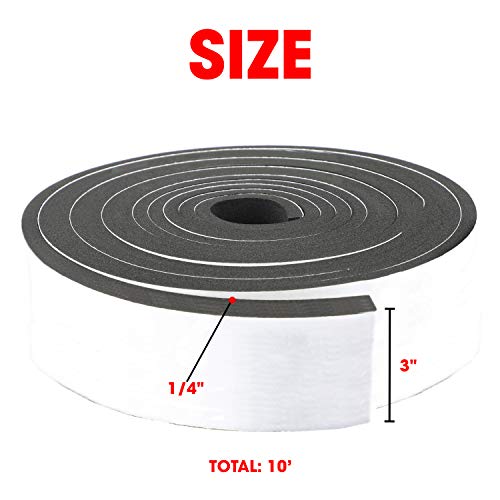 Neoprene Foam Strip Roll by Dualplex, 3" Wide x 10' Long 1/4" Thick, Weather Seal High Density Stripping with Adhesive Backing – Weather Strip Roll Insulation Foam Strips - size: 3" Wide x10' Long 1/4" Thick