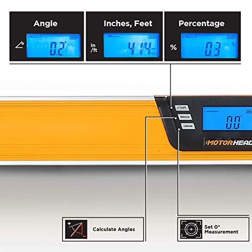 MOTORHEAD 48-Inch 0°-360° SMART DIGITAL Level, LCD Screen, Audible Alerts, Water, Dust & Shock Resistant, Magnetic Bottom, Includes Bag, High-Visibility, Solid-Milled Aluminum, USA-Based Support - size: 48"
