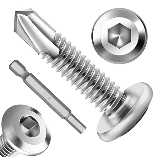 100Pcs 10 x 1 Sheet Metal Screws, Stainless Steel Flat Head Socket Cap Self Drilling Screw, Allen Socket Drive, Self Tapping Screws with Drill Bit - color: Silver, size: #10 x 1"