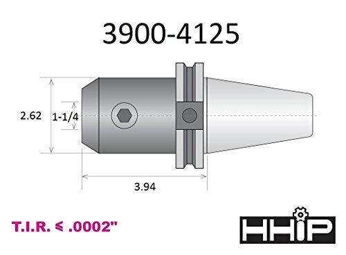 HHIP 3900-4125 Cat 40 "V" Flange End Mill Holder, 1-1/4" Bore Diameter, 3.94" Gage Depth, 2.62" Nose Diameter - size: 1-1/4" Bore Dia, 3.94" Gage Depth