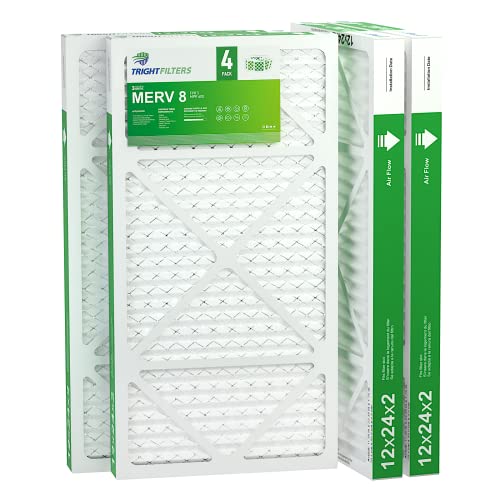 12x24x2 Air Filter TRIGHTFILTERS, Durable MERV 8 Pleated Home HVAC AC Furnace Heater Filters Replacement, Lightweight Compact Air Conditioner Filters 4 Pack - size: 23.6" x 11.6" x 1.8"