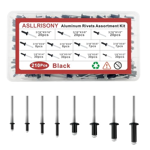 210Pcs Black 3/16 Inches,1/8 Inches Pop Rivets Assortment Kit, 8 Sizes Aluminum Rivets,Aluminum blind rivets for metal Dome Head rivet kit - color: Black, size: 3/16 Inches,1/8 Inches
