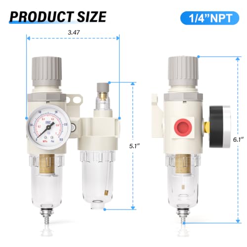 TAILONZ 1/4"NPT Pneumatic Pressure Regulator AFC2000,Gauge & Lube Cup,White - color: White, size: Regulation + Filtration + Lubrication